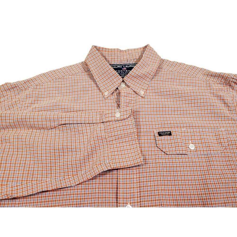 Ralph Lauren Sportsman Men's Large Orange Plaid Long Sleeve Button Down Shirt
